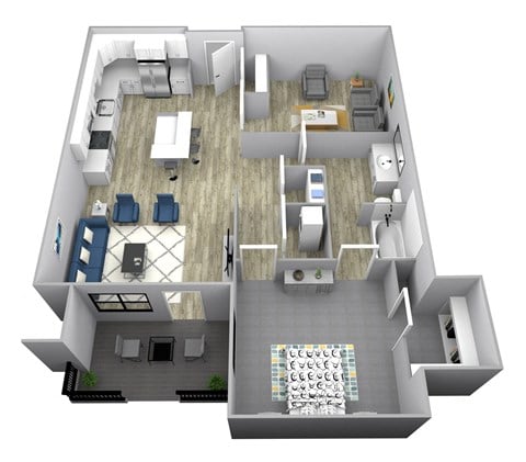 Floor plan for 1 bed, 1 bath, 944 sqft